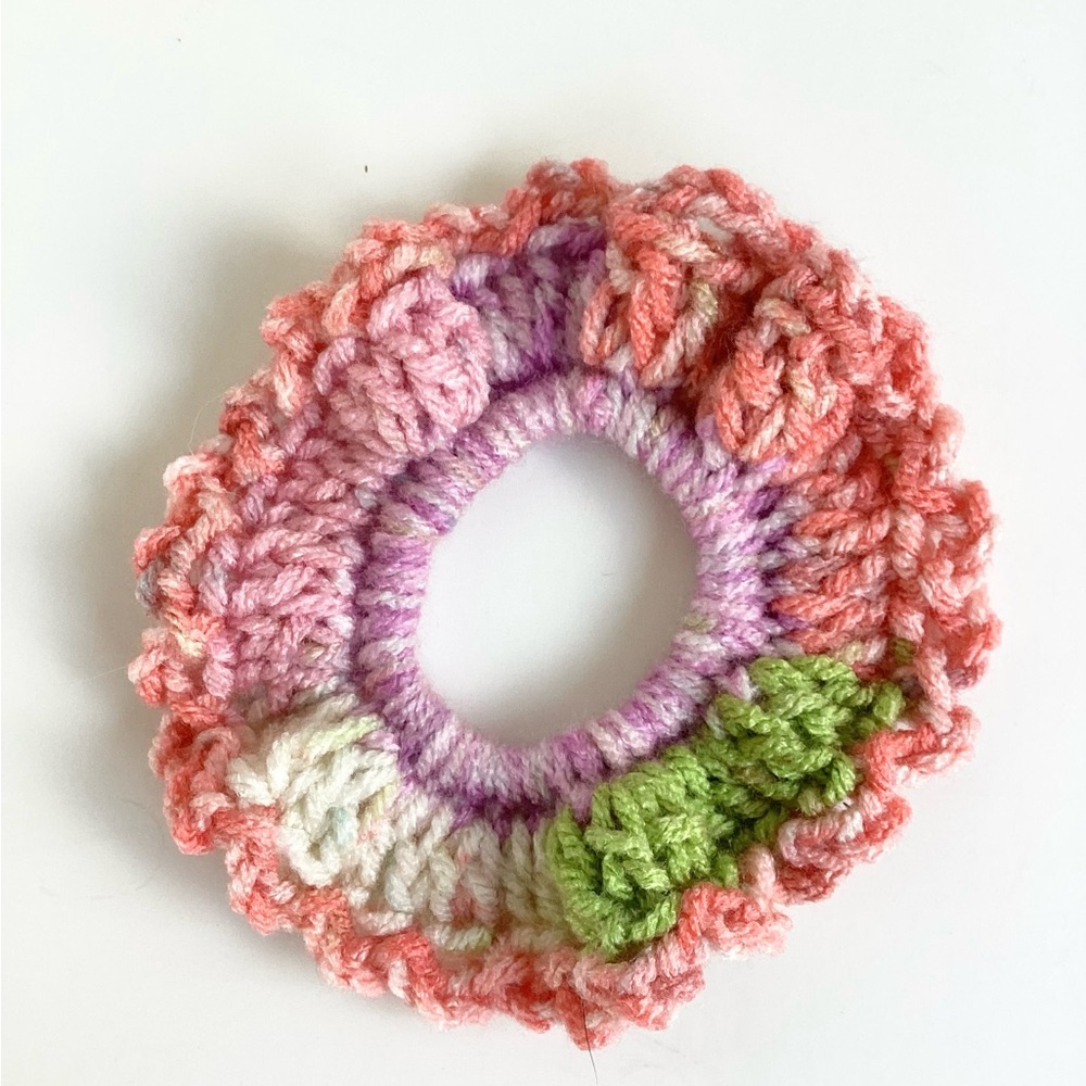Hair Scrunchy Set Hand Crafted Colorful Spring Summer Crochet Purple Green - Picture 7 of 13